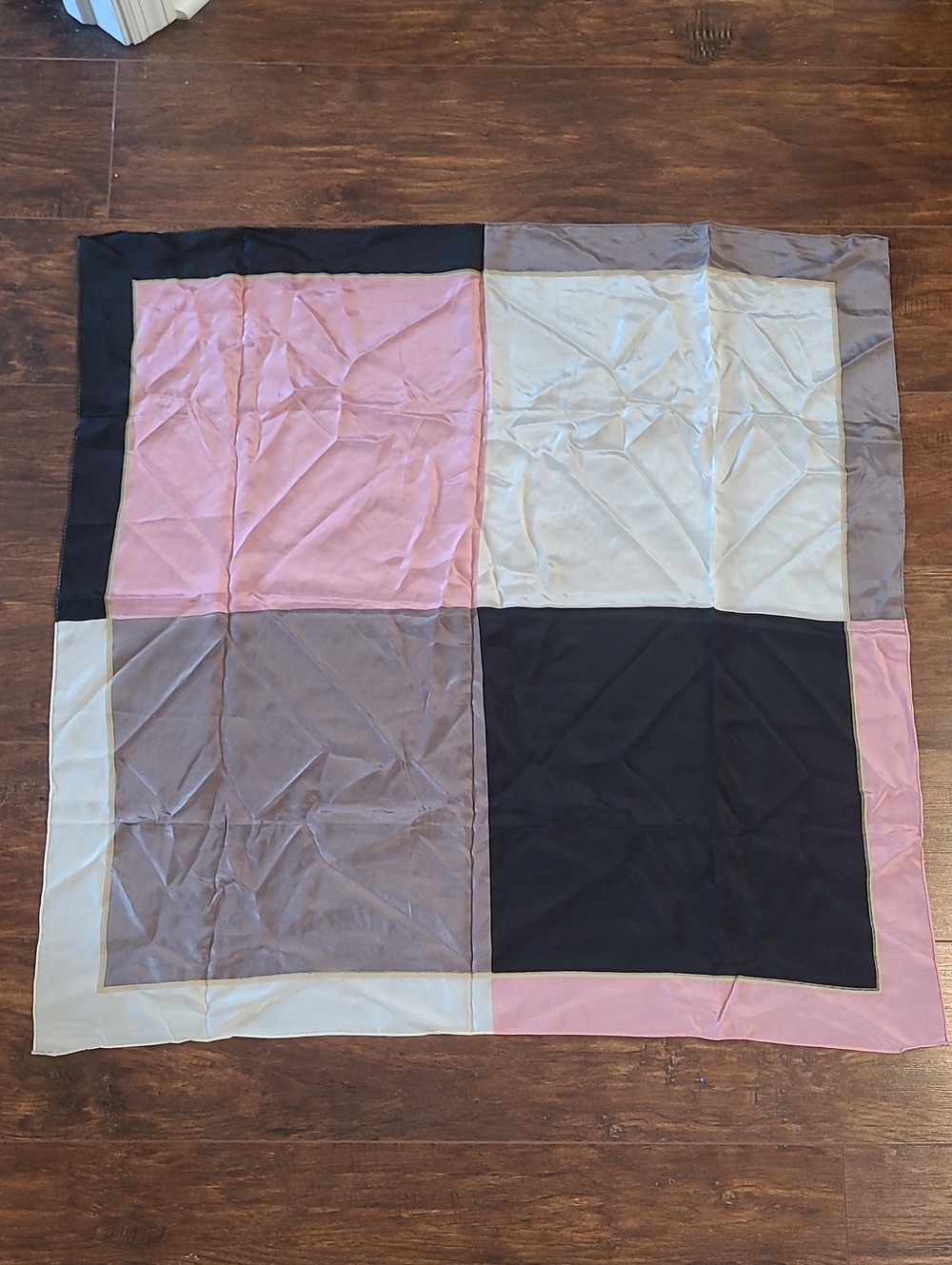 The Limited Silk  Patchwork Throw in Pink, Black, Cream and Taupe Scarf Vintage